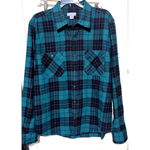 Peyton & Parker Shirt Mens Sz L Green Plaid Cotton Flannel Button Up Christmas